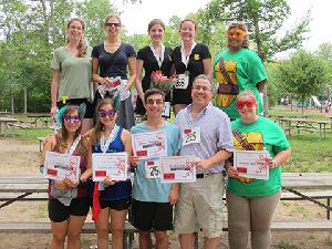Top center, Michaela and Jessica at the awards ceremony after Bergen's Amazing Race